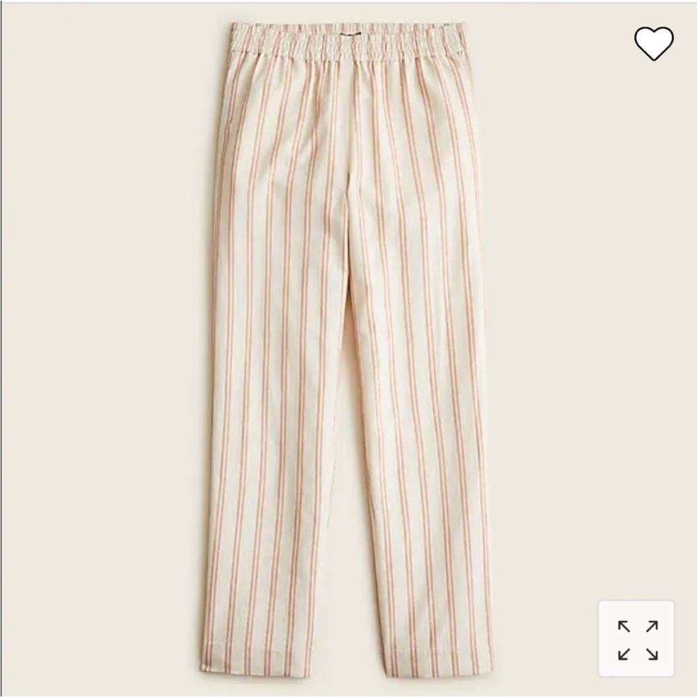 NWT J. Crew Trouser Pant Stripe Pull On Cotton High Rise Summer Cream Pink Tank